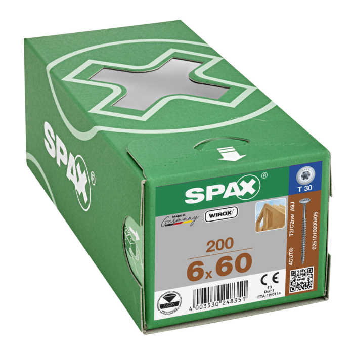 Spax tellerkopschroeven T30 verzinkt 6 x 60 mm voldraad 200 stuks