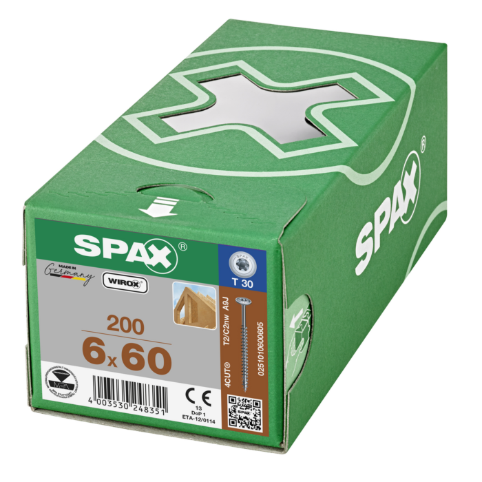 Spax tellerkopschroeven T30 verzinkt 6 x 60 mm voldraad 200 stuks