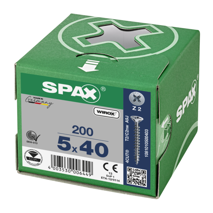 Spax spaanplaatschroeven PZ2 verzinkt 5 x 40 mm voldraad 200 stuks