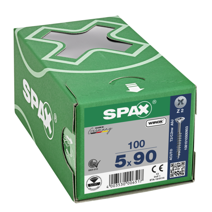 Spax spaanplaatschroeven PZ2 verzinkt 5 x 90 mm voldraad 100 stuks