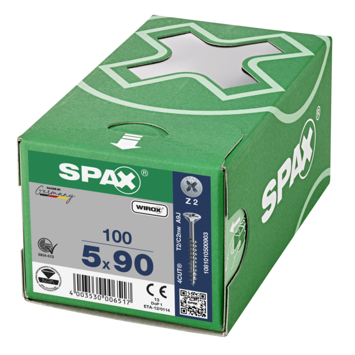 Spax spaanplaatschroeven PZ2 verzinkt 5 x 90 mm voldraad 100 stuks