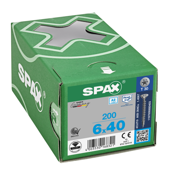 Spax spaanplaatschroeven T30 RVS A2 6 mm voldraad