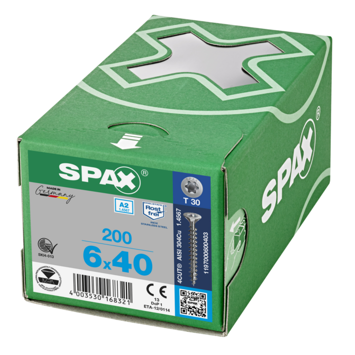 Spax spaanplaatschroeven T30 RVS A2 6 mm voldraad