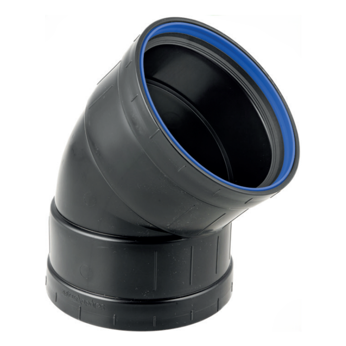 PP bocht zwart 2 x manchet 90 mm 45° PP bocht zwart 2 x manchet 90 mm 45°