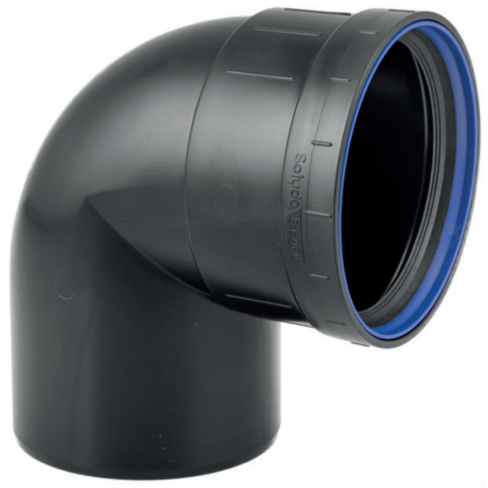 PP bocht zwart manchet / spie 75 mm 90°