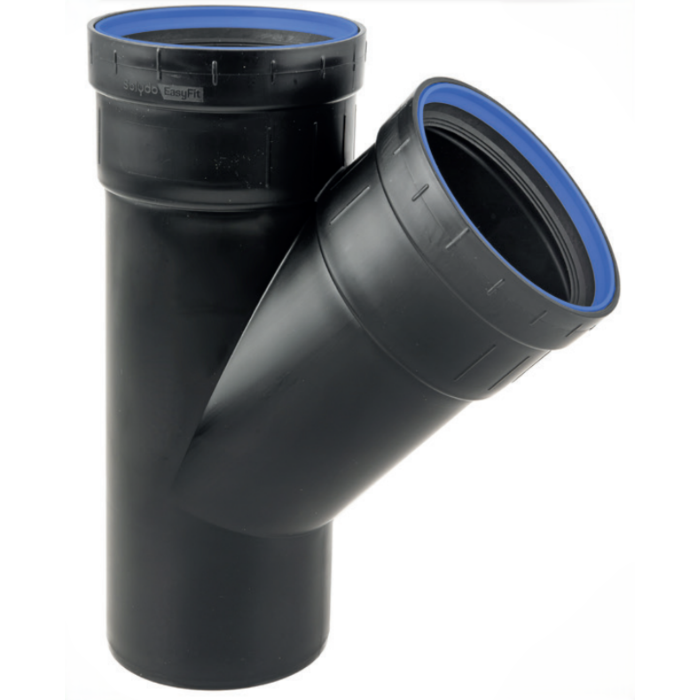 PP t-stuk zwart 2 x manchet / spie 50 mm x 50 mm 45°