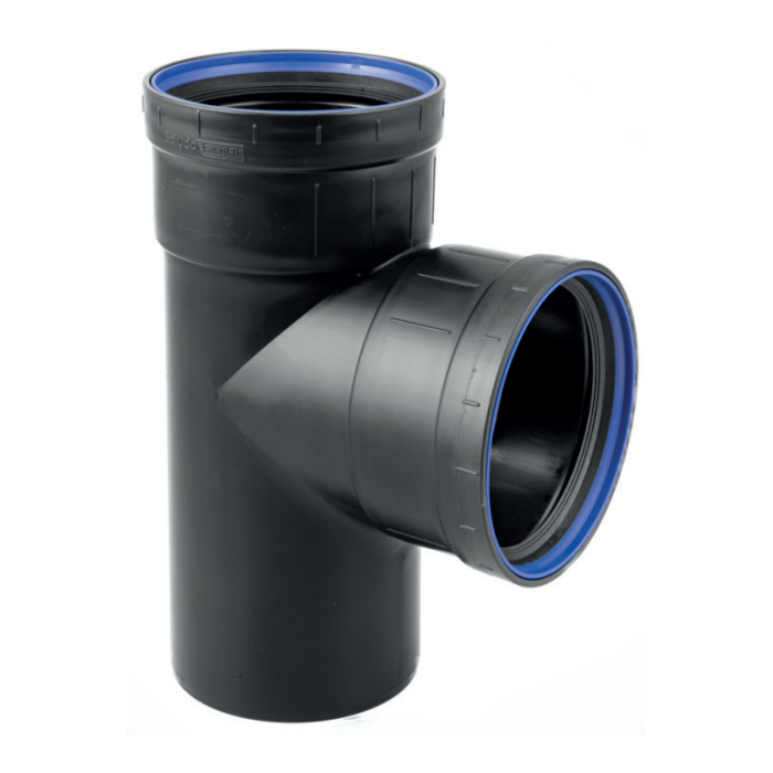 PP t-stuk zwart 2 x manchet / spie 50 mm x 50 mm 90°