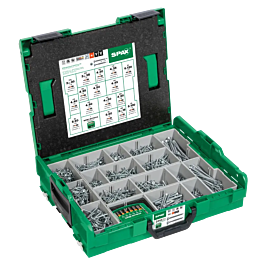 SPAX assortiment klein, schroevenset met 7 afmetingen, 245 stuks, verzonken kop, kruiskop Z, YELLOX - 4000001991039